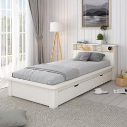 PROMO Lit ado avec rangements 90x200 SAM Blanc, Couleur Blanc, L224, l114, H78, ALFRED ET COMPAGNIE