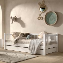 PROMO Lit banquette gigogne 90x200 en hêtre massif AUBANE blanc, Couleur Blanc, L208, l98, H68, ALFRED ET COMPAGNIE