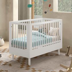 PROMO Lit bébé 60x120 AUBANE en hêtre massif blanc, Couleur Blanc, L124, l64, H88, ALFRED ET COMPAGNIE