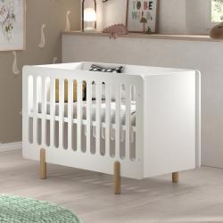 PROMO Lit bébé 60x120 DARIUS blanc, Couleur Blanc et bois, L130, l69, H87, ALFRED ET COMPAGNIE