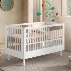 PROMO Lit bébé évolutif 70x140 en hêtre massif AUBANE blanc, Couleur Blanc, L144, l74, H88, ALFRED ET COMPAGNIE