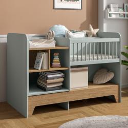 PROMO Lit bébé évolutif avec rangements Amélie vert sauge/bois, Couleur Vert sauge/bois, L144, l78, H102, ALFRED ET COMPAGNIE