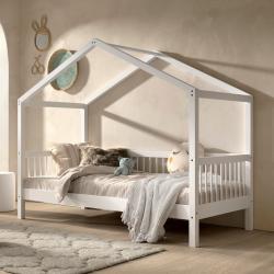 PROMO Lit cabane 90x200 en hêtre massif AUBANE blanc, Couleur Blanc, L208, l98, H170, ALFRED ET COMPAGNIE
