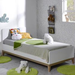 PROMO Lit enfant 90x200 Siki blanc, Couleur Blanc/Hêtre, L205, l95, H84, ALFRED ET COMPAGNIE