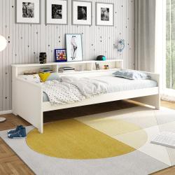 PROMO Lit enfant avec étagères 90x200 SAM Blanc, Couleur Blanc, L208, l112, H57, ALFRED ET COMPAGNIE