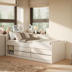 PROMO Lit enfant avec rangements 90x200 ADAM blanc, Couleur Blanc, L204, l94, H85, ALFRED ET COMPAGNIE