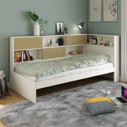 PROMO Lit enfant avec rangements 90x200 AMBRE blanc/bois, Couleur Blanc/ bois, L220, l111, H107, ALFRED ET COMPAGNIE