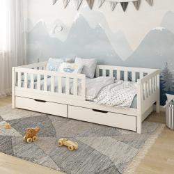PROMO Lit enfant banquette 90x200 avec tiroirs CHARLIE blanc, Couleur Blanc, L209, l96, H66, ALFRED ET COMPAGNIE