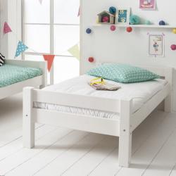 PROMO Lit enfant bois massif 90x200 avec sommier, Couleur Blanc, L211, l101, H57, ALFRED ET COMPAGNIE