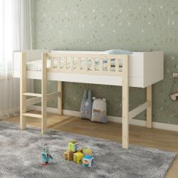 PROMO Lit enfant mi-hauteur 90x200 ROMEO blanc/bois, Couleur Blanc/bois, L204, l107, H116, ALFRED ET COMPAGNIE