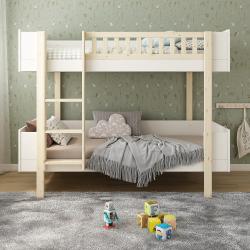 PROMO Lit enfant superposé 90x200 ROMÉO blanc/bois, Couleur Blanc/bois, L204, l107, H162, ALFRED ET COMPAGNIE