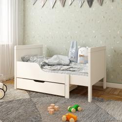 PROMO Lit évolutif 80x140/170/200 avec tiroir BASILE blanc, Couleur Blanc, L206, l90, H80, ALFRED ET COMPAGNIE