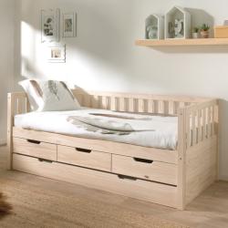 PROMO Lit gigogne enfant avec rangements 90x200 AXEL naturel, Couleur Naturel, L211, l98, H86, ALFRED ET COMPAGNIE