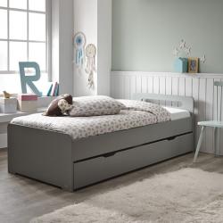 PROMO Lit gigogne ado 200cm avec sommiers gris koala Rose et Bathélémy, Couleur Gris koala, L205, l97, H65, ALFRED ET COMPAGNIE