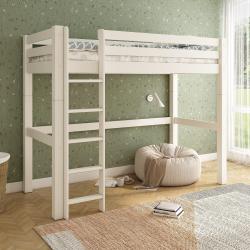 PROMO Lit mezzanine 90x200 EXTRA-SOLIDE en bois massif HERCULE blanc, Couleur Blanc, L217, l107, H175, ALFRED ET COMPAGNIE