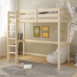 PROMO Lit mezzanine enfant 90x190 H180 ISIDORE bois massif Naturel, Couleur Naturel, L201, l105, H180, ALFRED ET COMPAGNIE