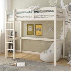PROMO Lit mezzanine enfant 90x190 H180 ISIDORE bois massif blanc, Couleur Blanc, L201, l105, H180, ALFRED ET COMPAGNIE