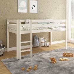 PROMO Lit mi-hauteur enfant 90x190 ISIDORE bois massif blanc, Couleur Blanc, L201, l105, H114, ALFRED ET COMPAGNIE