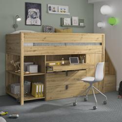 PROMO Lit mi-hauteur enfant combiné 90x200 CALIXTE bois, Couleur Imitation chêne beige, L246, l98, H138, ALFRED ET COMPAGNIE