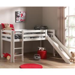 PROMO Lit mi-hauteur toboggan 90x200 pin Armance & Faustin blanc, Couleur Blanc, L210, l218, H114, ALFRED ET COMPAGNIE