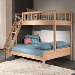 PROMO Lit superposé 90/140x200 ROMANE en chêne massif, Couleur Chêne, L208, l148, H175, ALFRED ET COMPAGNIE