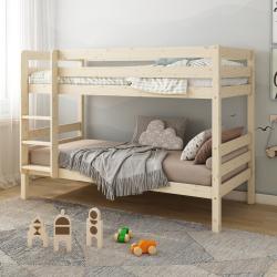 PROMO Lit superposé enfant H144 90x190 ISIDORE bois massif Naturel, Couleur , L201, l105, H144, ALFRED ET COMPAGNIE