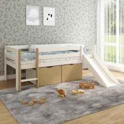 PROMO Lit toboggan surélevé enfant 90x200 avec tiroirs Colette blanc/bois, Couleur Blanc/bois, L206, l176, H83, ALFRED ET COMPAGNIE