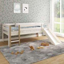 PROMO Lit toboggan surélevé enfant 90x200 Colette blanc/bois, Couleur Blanc/bois, L206, l176, H83, ALFRED ET COMPAGNIE