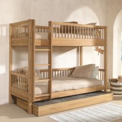 PROMO Pack lit superposé enfant 90x200 + tiroir lit gigogne ROMANE en chêne massif, Couleur Chêne, L208, l98, H175, ALFRED ET COMPAGNIE