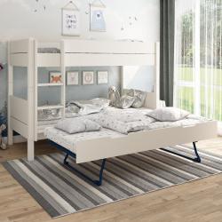PROMO Pack lit superposé bois massif H153 90x200 + tiroir lit gigogne 90x190 ACHILLE blanc, Couleur Blanc, L210, l106, H153, ALFRED ET COMPAGNIE