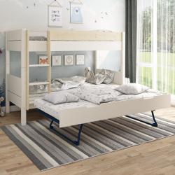 PROMO Pack lit superposé bois massif H153 90x200 + tiroir lit gigogne 90x190 ACHILLE blanc/bois, Couleur Blanc/Bois, L210, l106, H153, ALFRED ET