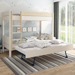 PROMO Pack lit superposé bois massif H174 90x200 + tiroir lit gigogne 90x190 ACHILLE blanc/bois, Couleur Blanc/bois, L210, l106, H174, ALFRED ET