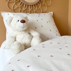 Parure de lit bébé Taie et Housse de couette 100x140 cm POM POUCE Pommes, Couleur Imprimé pommes coloris caramel, marron et chocolat., L140, l100, H,