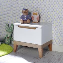 PROMO Table de chevet 1 tiroir Siki blanc, Couleur Blanc/Hêtre, L47, l36, H42, ALFRED ET COMPAGNIE
