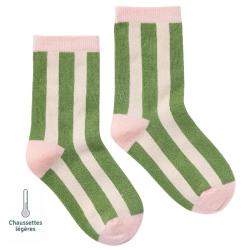 Chaussettes sans couture rayées - Confort Pieds Sensibles et Hypersensibilité - Coton doux Vert - Tichoups TICHOUPS.FR