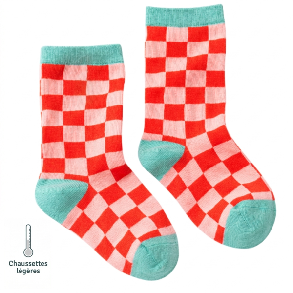 Chaussettes sans couture damier - Confort Pieds Sensibles et Hypersensibilité - Coton doux Rouge - Tichoups TICHOUPS.FR