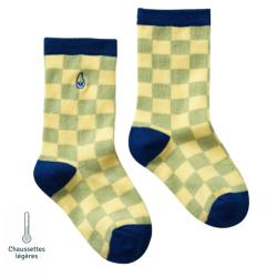 Chaussettes sans couture damier - Confort Pieds Sensibles et Hypersensibilité - Coton doux Vert - Tichoups TICHOUPS.FR
