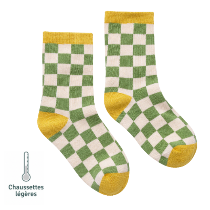 Chaussettes sans couture damier - Confort Pieds Sensibles et Hypersensibilité - Coton doux Vert - Tichoups TICHOUPS.FR