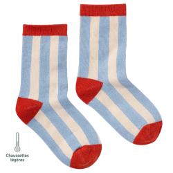 Chaussettes sans couture rayées - Confort Pieds Sensibles et Hypersensibilité - Coton doux Bleu - Tichoups TICHOUPS.FR