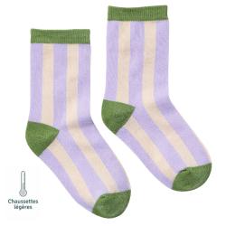 Chaussettes sans couture rayées - Confort Pieds Sensibles et Hypersensibilité - Coton doux Violet - Tichoups TICHOUPS.FR