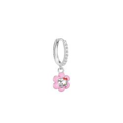 1 Boucle d'Oreille Créole Hello Kitty Fleur en Plaqué Argent, Émail & Oxydes de Zirconium - CR773-M06-7 - Thomas Sabo