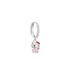 1 Boucle d'Oreille Créole Hello Kitty Robe Rose en Plaqué Argent, Émail & Oxydes de Zirconium - CR772-M06-7 - Thomas Sabo