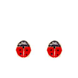 Boucles d'Oreilles Coccinelles Rouges en Or Jaune 375 & Émail - Bambins