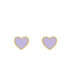 Boucles d'Oreilles Cœur Violet en Or Jaune 375 - Bambins