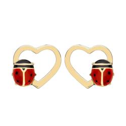Boucles d'Oreilles Coeurs et Coccinelles en Or Jaune 375 - Bambins