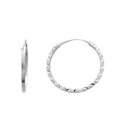 Boucles d'Oreilles Créoles Ciselées en Or Blanc 375, Diamètre 10 mm - Emanessence