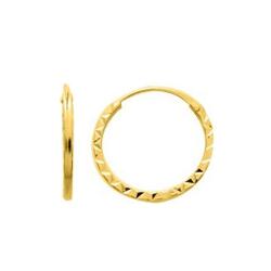 Boucles d'Oreilles Créoles Ciselées en Or Jaune 375, Diamètre 12 mm - Emanessence