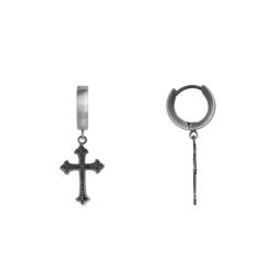 Boucles d'Oreilles Créoles Croix Gothiques en Acier, Diamètre 9 mm - Phebus