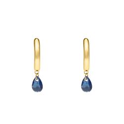 Boucles d'Oreilles Créoles en Or Jaune 375 & Cristaux Poires Bleus, Longueur 11,70 mm - Ocarat