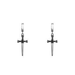 Boucles d'Oreilles Créoles Epées en Acier, Diamètre 13 mm - Phebus